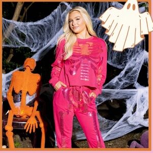 Queen of Sparkles skeleton sweatshirt and sweatpants in Pink top XS bottoms S